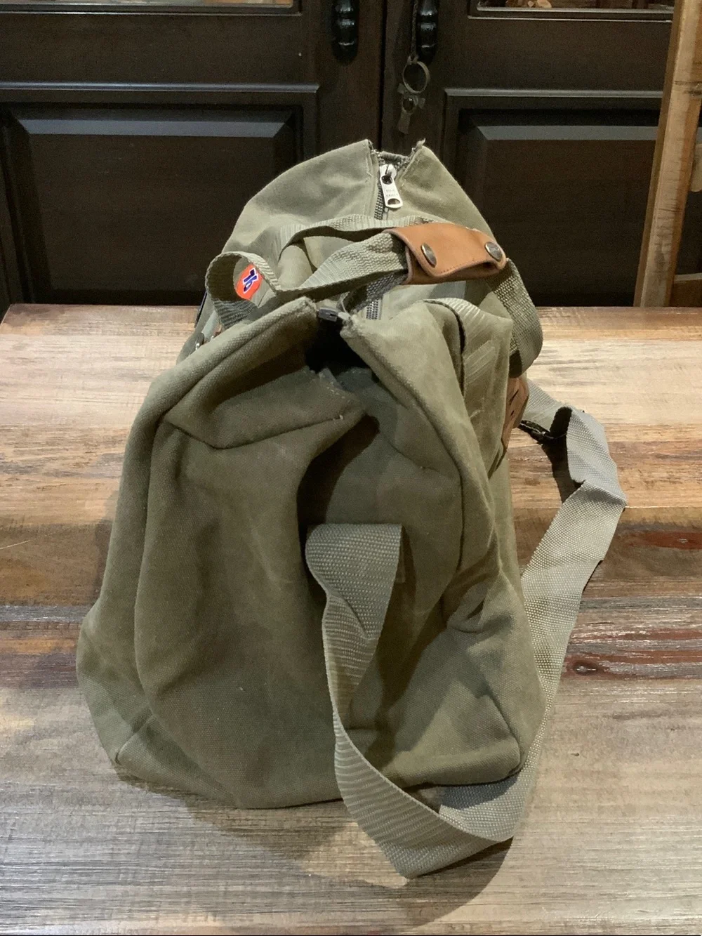 Steve Madden Olive Green Canvas Duffel with Camo Front Pocket